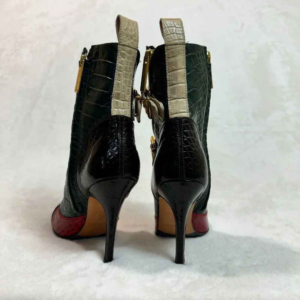 Luciano Padovan Womens Boots High Heel Shoes Red & Green Crocodile Italy Size 36 - Picture 12 of 16
